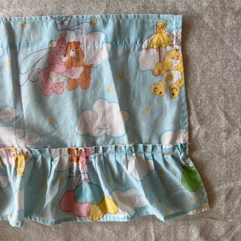 Vintage Care Bears Ruffled Window Valance Curtain Light Blue 80s 84x12